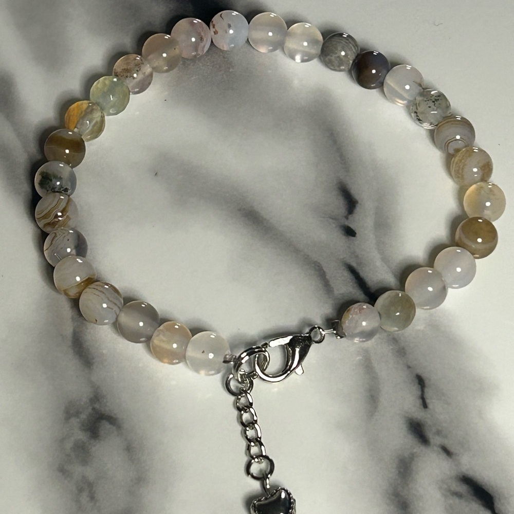 Natural Agate Stone Bracelet with Heart Charm